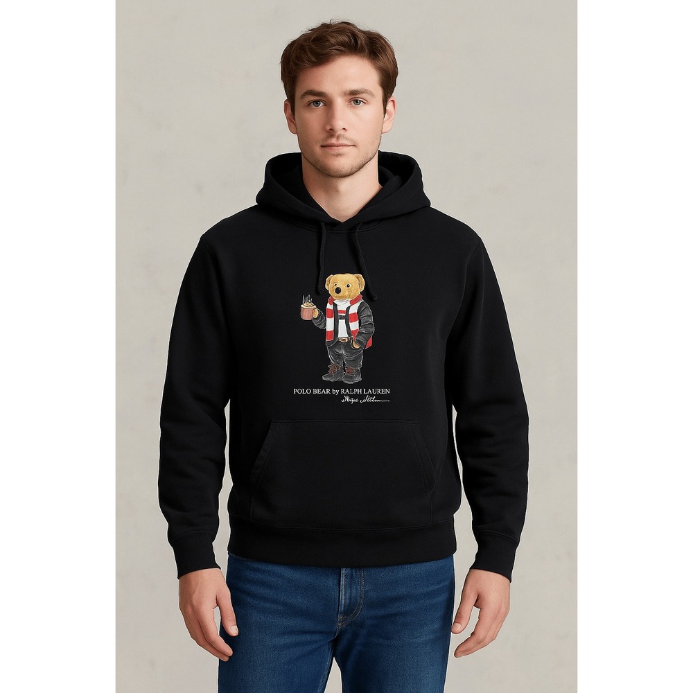 Polo Ralph Lauren POLO BEARD Men's Black Hoodie Fleece 2XLT Cocoa Beard Graphic